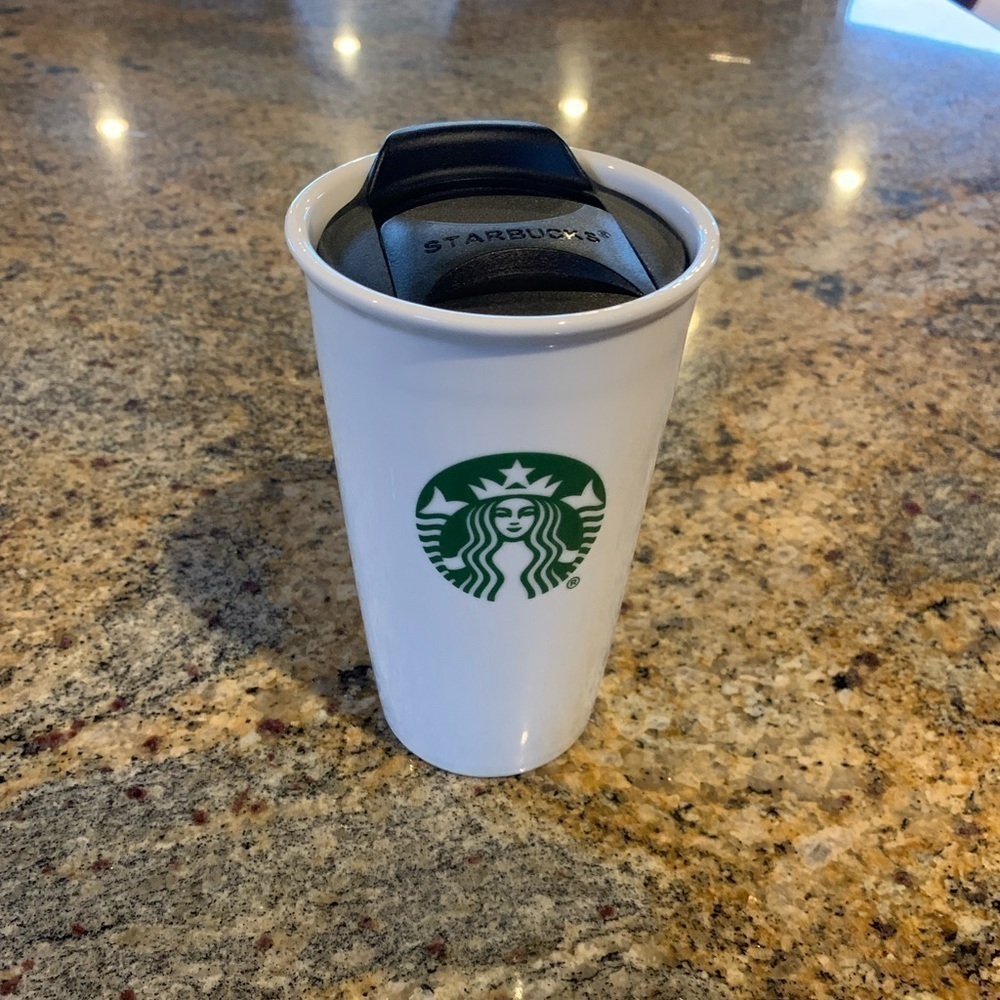 Starbucks 10oz white ceramic travel mug